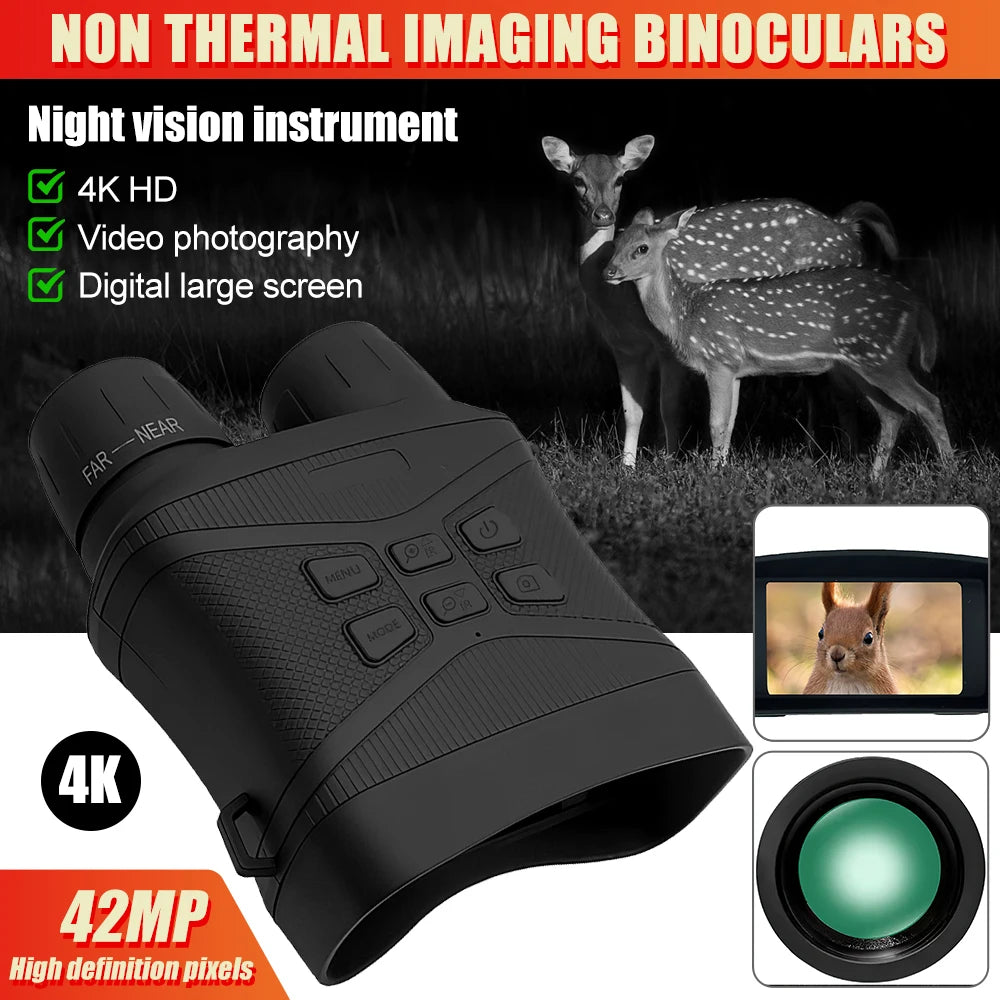 Infrared Night Vision Binoculars: 4K HD, 5X Digital Zoom, 42MP Photo/Video, Day/Night Dual Use - Perfect for Hunting and Surveillance