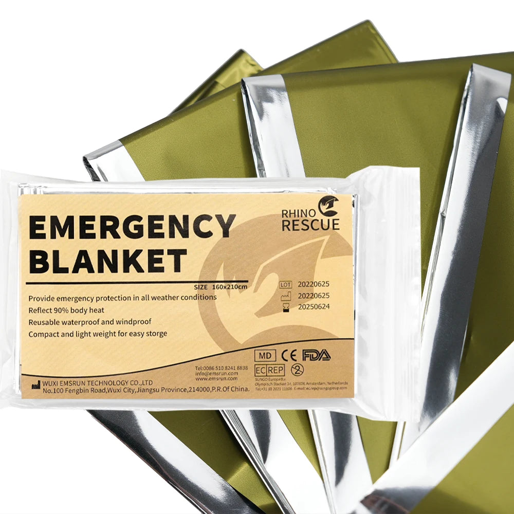 Rhino Rescue Emergency Survival Blanket 210x160cm - Outdoor Thermal Heat Space Foil for First Aid Warmth