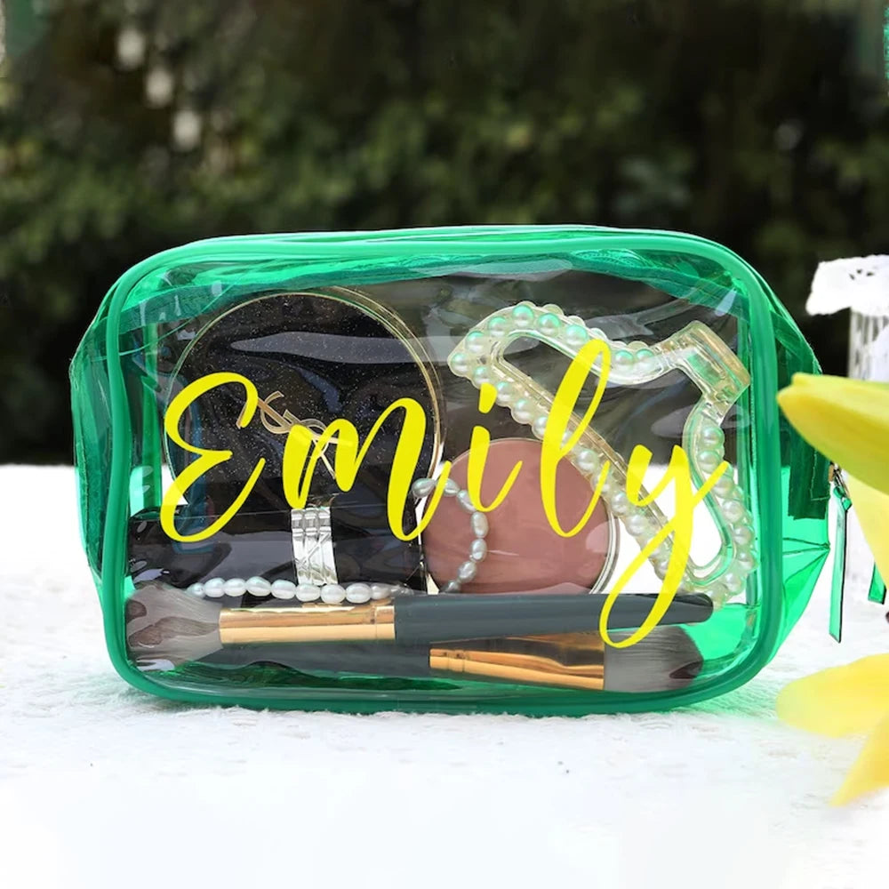 Personalized Clear Makeup Bag – Custom Waterproof Cosmetic Bag with Large Capacity, Perfect for Travel, Bridesmaids Gifts, and Party Decorations