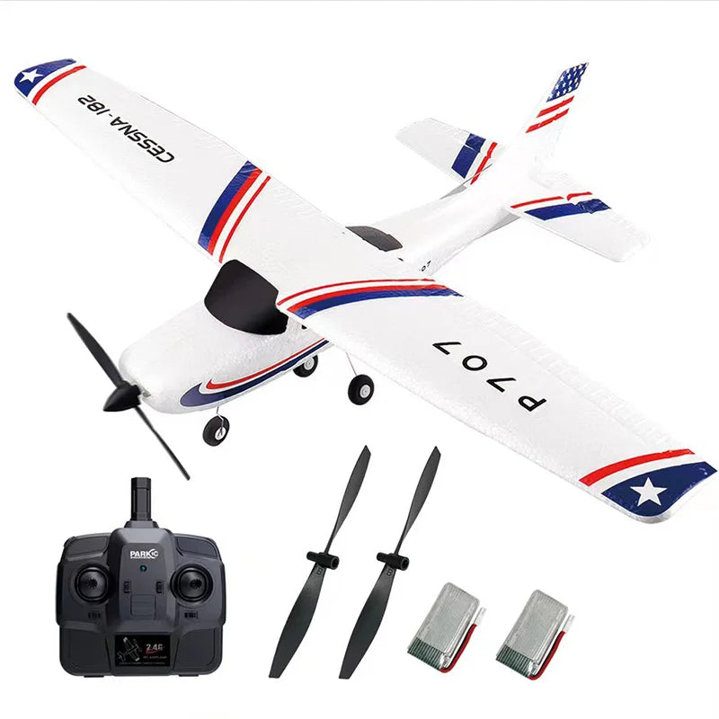 Park10 RC Airplane P707G - 2.4G 3D/6G with Gyroscope, 3-Channel Fixed Wing RTF CESSNA 182, Perfect Outdoor Drone Toy Gift