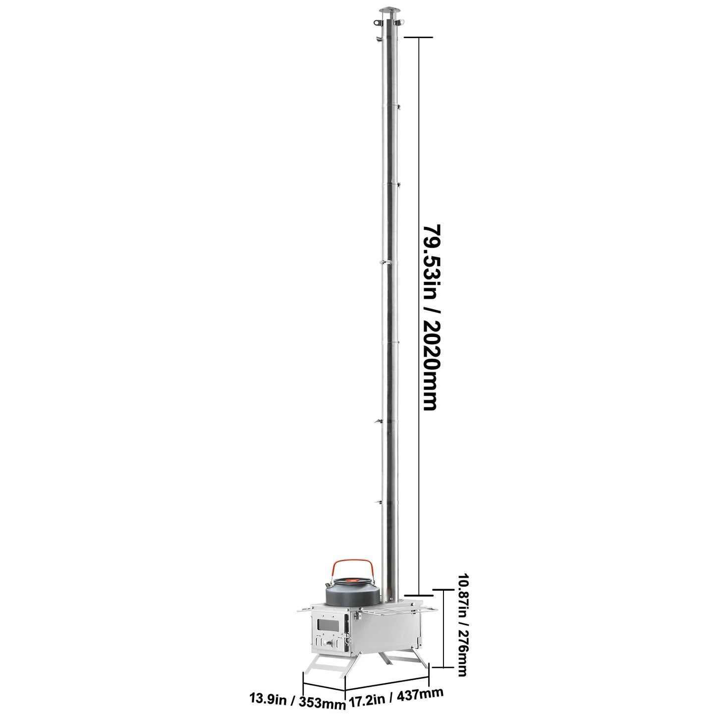 Portable Stainless Steel Wood Stove – Camping Tent Stove with Chimney Pipes, Gloves & 700in³ Firebox