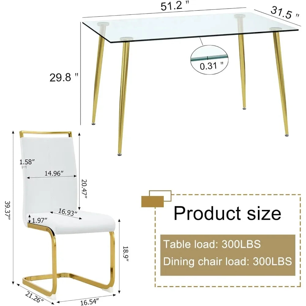 5-Piece Glass Dining Table Set – Modern Kitchen Table with 4 PU Leather Chairs for Dining Room or Apartment