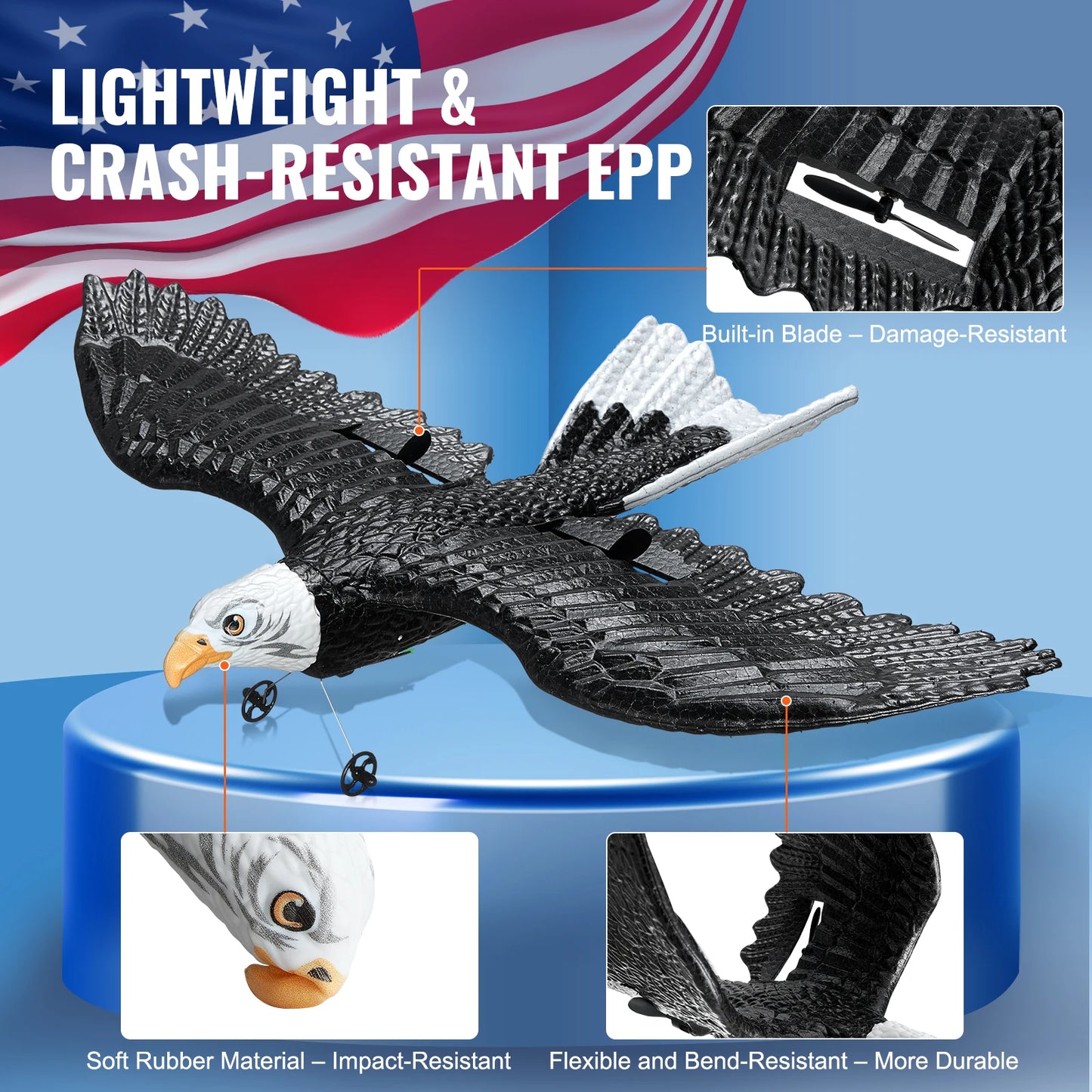 SucceBuy RC Plane Wingspan Eagle Aircraft Fighter 2.4G 2CH with 2 Batteries 6-Axis Glider Airplane Foam Boys Toys for Children