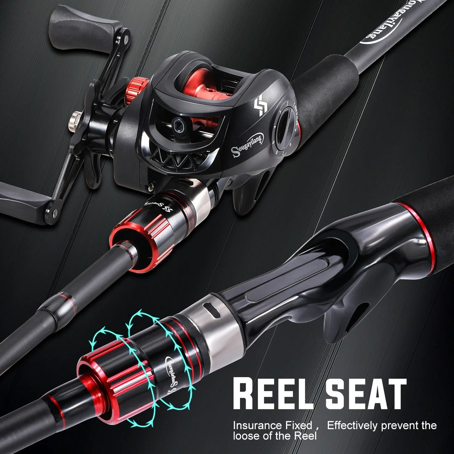 Sougayilang Carbon Fiber Fishing Rod and Baitcasting Reel Combo - 1.8~2.1m Casting Rod with 7.2:1 Gear Ratio and 10kg Max Drag for Bass Fishing