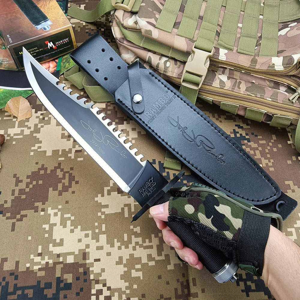 RAMBO II 9Cr18Mov Blade Camping Knife, Multifunctional Straight Pocket Knife, High Hardness Blade, Wilderness Tactical Knives
