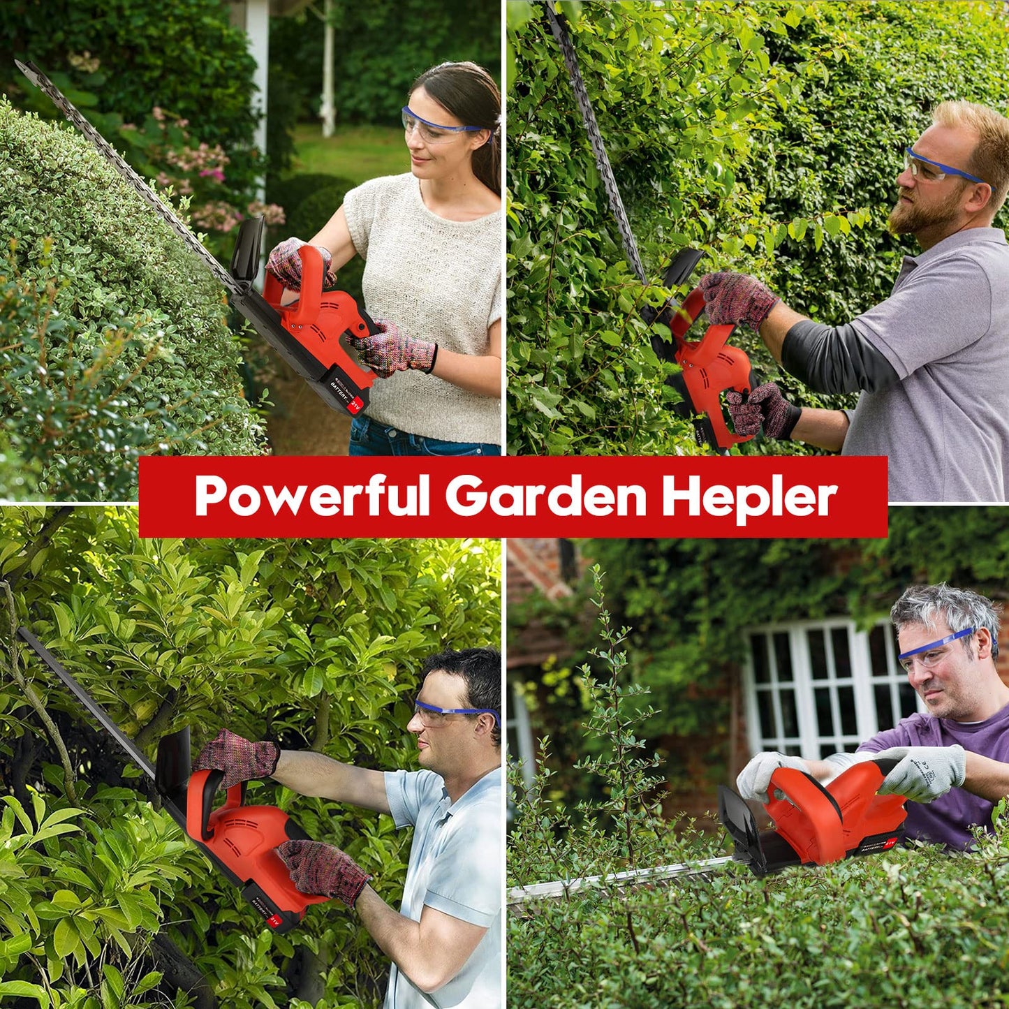 Effortless Hedge Trimming: 21V 500W Cordless 22-inch Electric Hedge Trimmer with Dual Action Blade for Pristine Bushes, Lawns, and Gardens