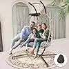 Double Swing Egg Chair with Stand – 2-Person Rattan Loveseat for Outdoor/Indoor Patio or Bedroom (Gray & Turquoise)