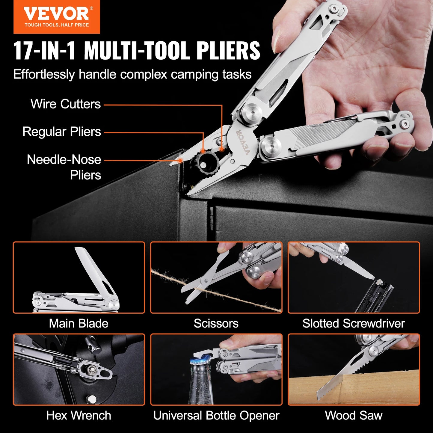 17-in-1 Multitool Pliers - Knife, Scissors, Screwdrivers, Wood Saw, and More Essential Tools