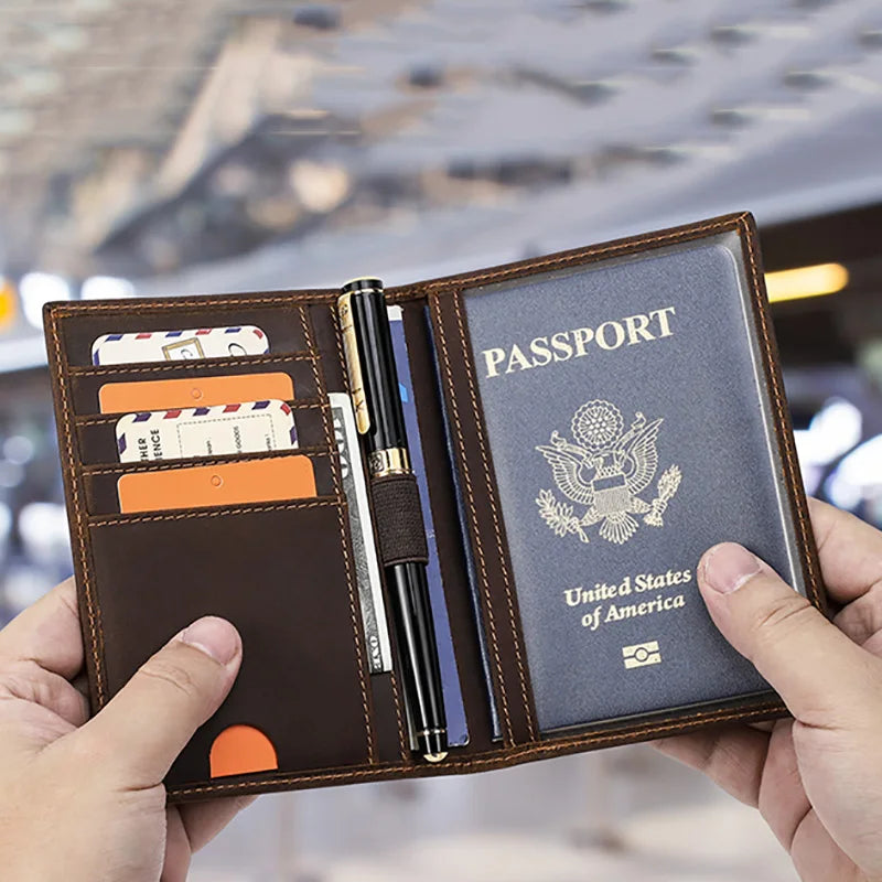 CONTACT'S Genuine Leather Passport Holder & Wallet - Vintage-Style Card Holder for Men, Perfect for Travel!