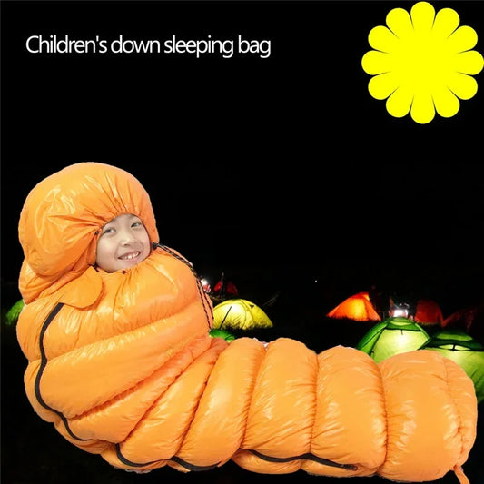 Children's Cute Caterpillar Sleeping Bag | Cozy White Goose Down, 5 Thickness Options – Fits Kids Under 130cm