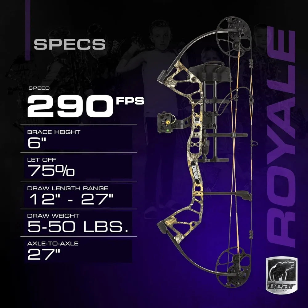 Royale Ready-to-Hunt Compound Bow Package: Adjustable 12”-27” Draw Length, 5-50 Lbs Draw Weight, Up to 290 FPS – Perfect for Adults & Youth