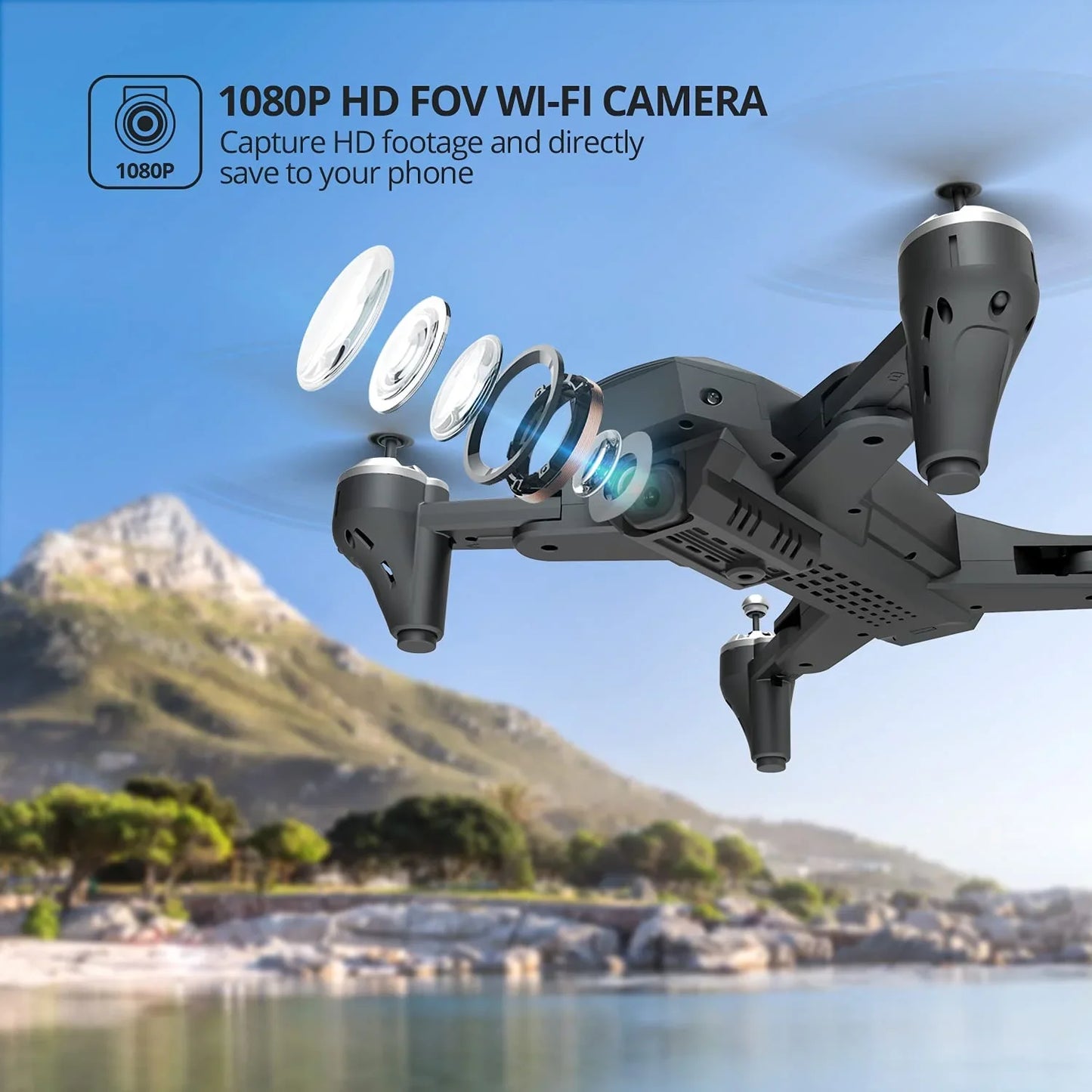 Deerc D10 Drone with 1080P FHD Camera – FPV Quadcopter with Gravity Control, Altitude Hold, Headless Mode & 2 Batteries + Case