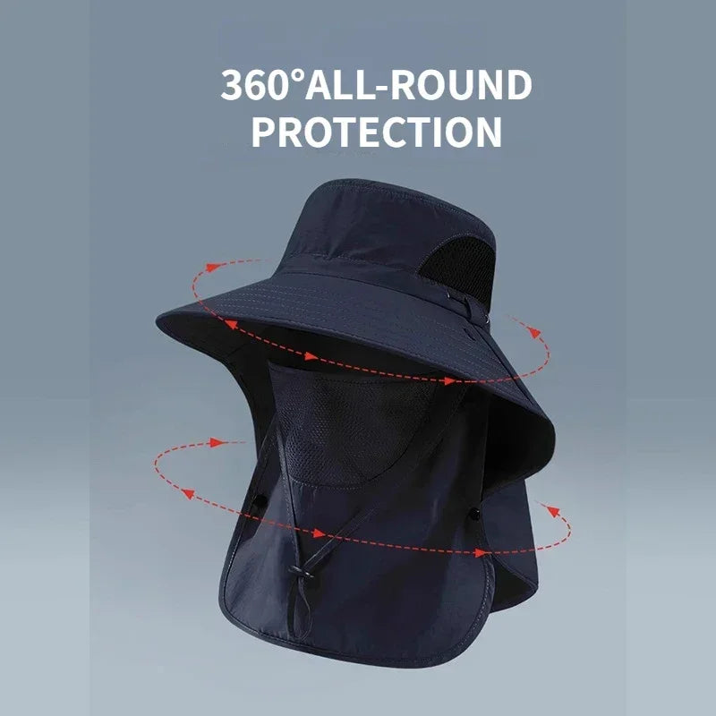 UPF 50+ Wide-Brim Outdoor Fishing Hat with Removable Neck & Face Flap – Breathable Mesh Sun Protection