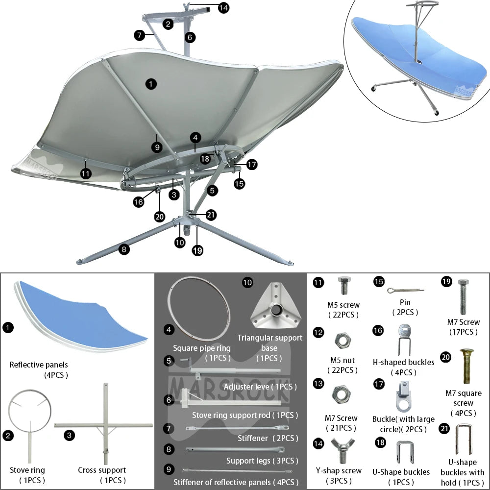 Portable Solar-Powered BBQ Oven: 2000W Outdoor Cooker for Camping with Sun Reflective Heaters