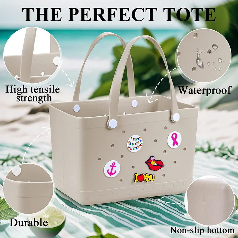 Fashion Summer EVA Beach Basket – Large Waterproof Tote for Women, Perfect Picnic or Shopping Shoulder Bag with Pouch