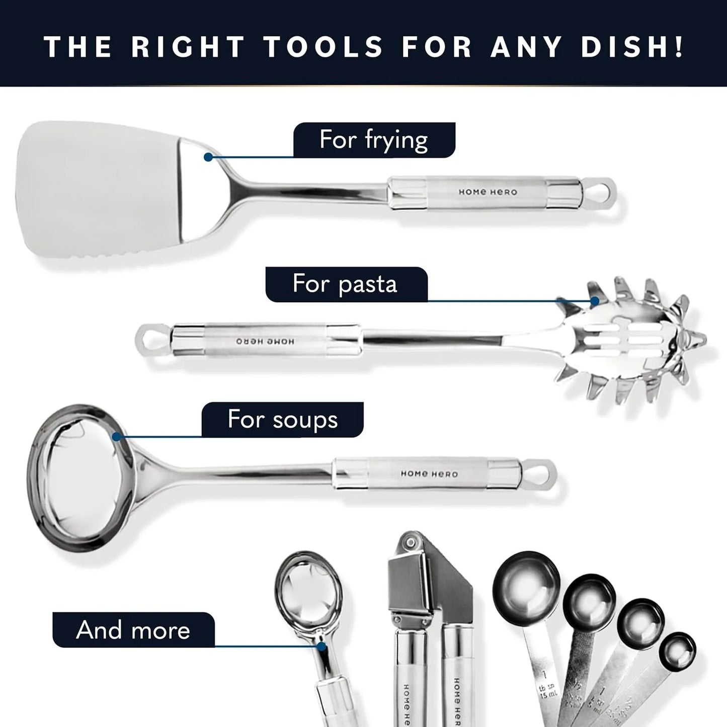 Home Hero 54-Piece Stainless Steel Kitchen Utensil Set – Nonstick, Heat-Resistant Essentials