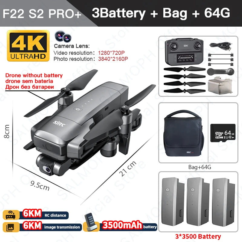 Experience Precision: SJRC F22 S2 PRO+ Drone with 4K EIS, GPS, 6KM Range, Obstacle Avoidance, and 40-Min Flight Time