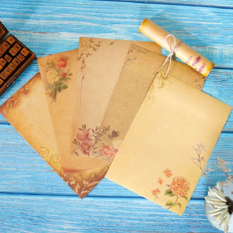 16pcs Vintage Writing Paper Old Parchment Design Kraft Paper for Invitations Gift Decorations Holiday Event Party Supplies A5