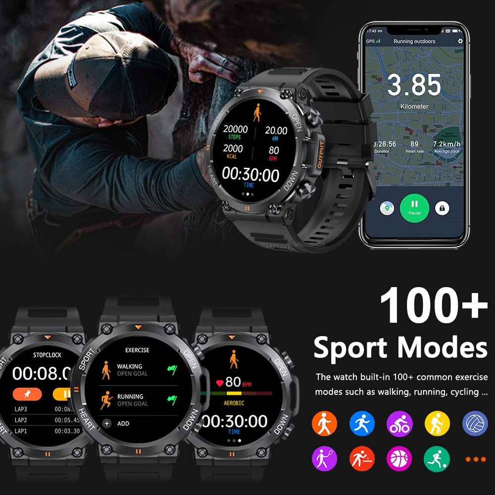 Stay Connected and Active with the MELANDA 1.39-Inch Bluetooth Smartwatch for Men: Compatible with Android and iOS, Sports Fitness Tracker with Heart Monitor and Long Battery Life (400mAh)