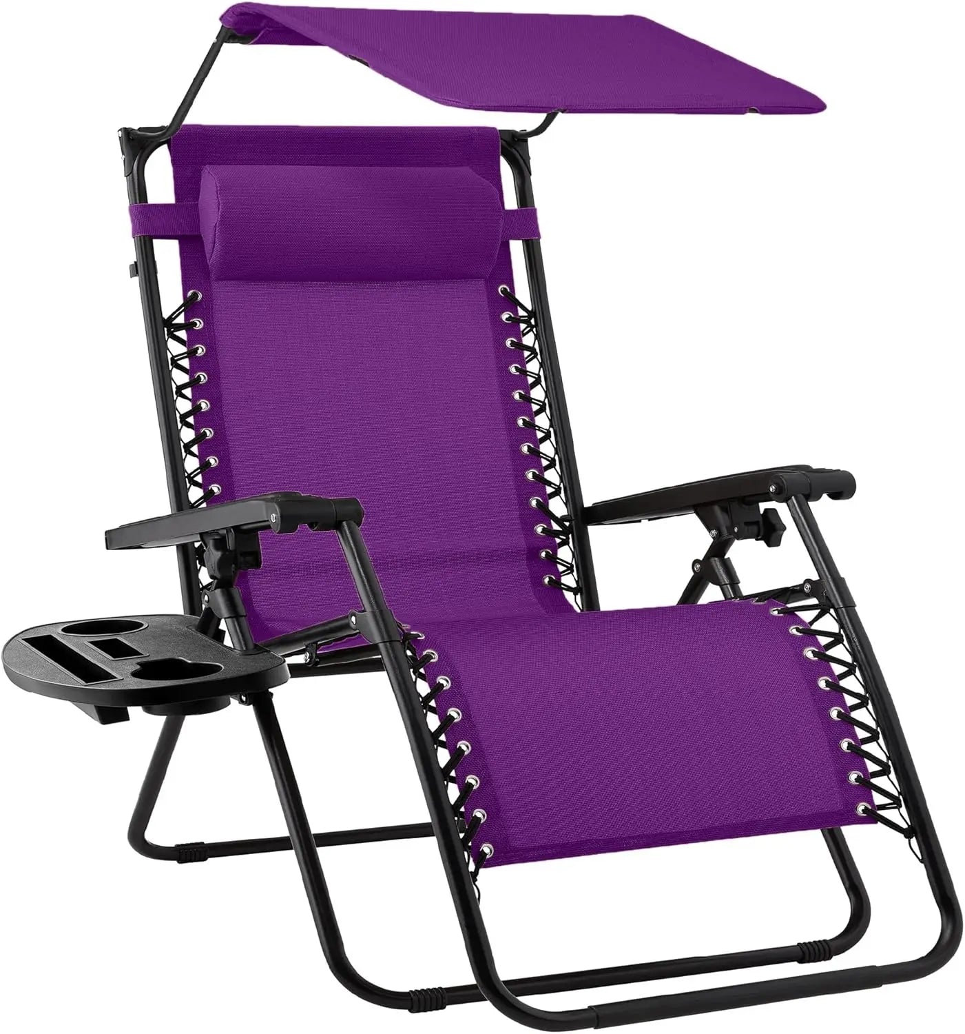 Folding Zero Gravity Recliner Chair – Outdoor Patio Lounge with Adjustable Canopy, Headrest & Side Tray