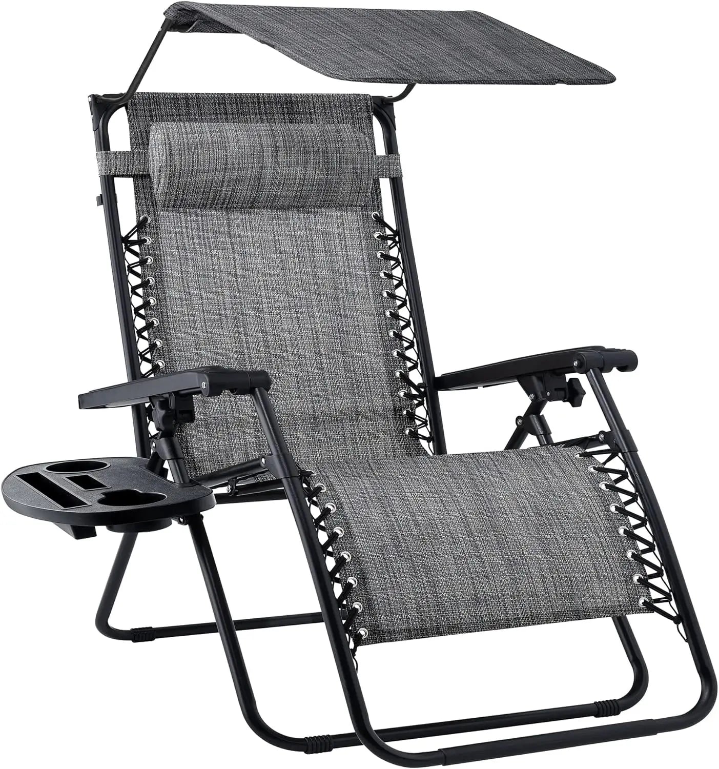 Folding Zero Gravity Recliner Chair – Outdoor Patio Lounge with Adjustable Canopy, Headrest & Side Tray