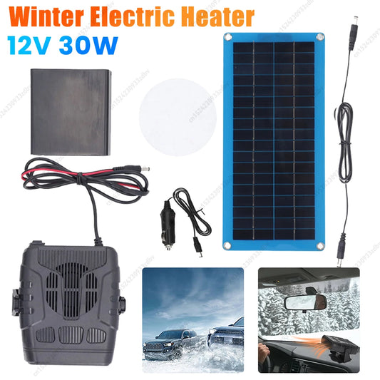 DC 12V 30W Solar Panel Powered Windshield Defogger Window Defroster Drying and Heating Car Solar Heater for Outdoor Camping Car
