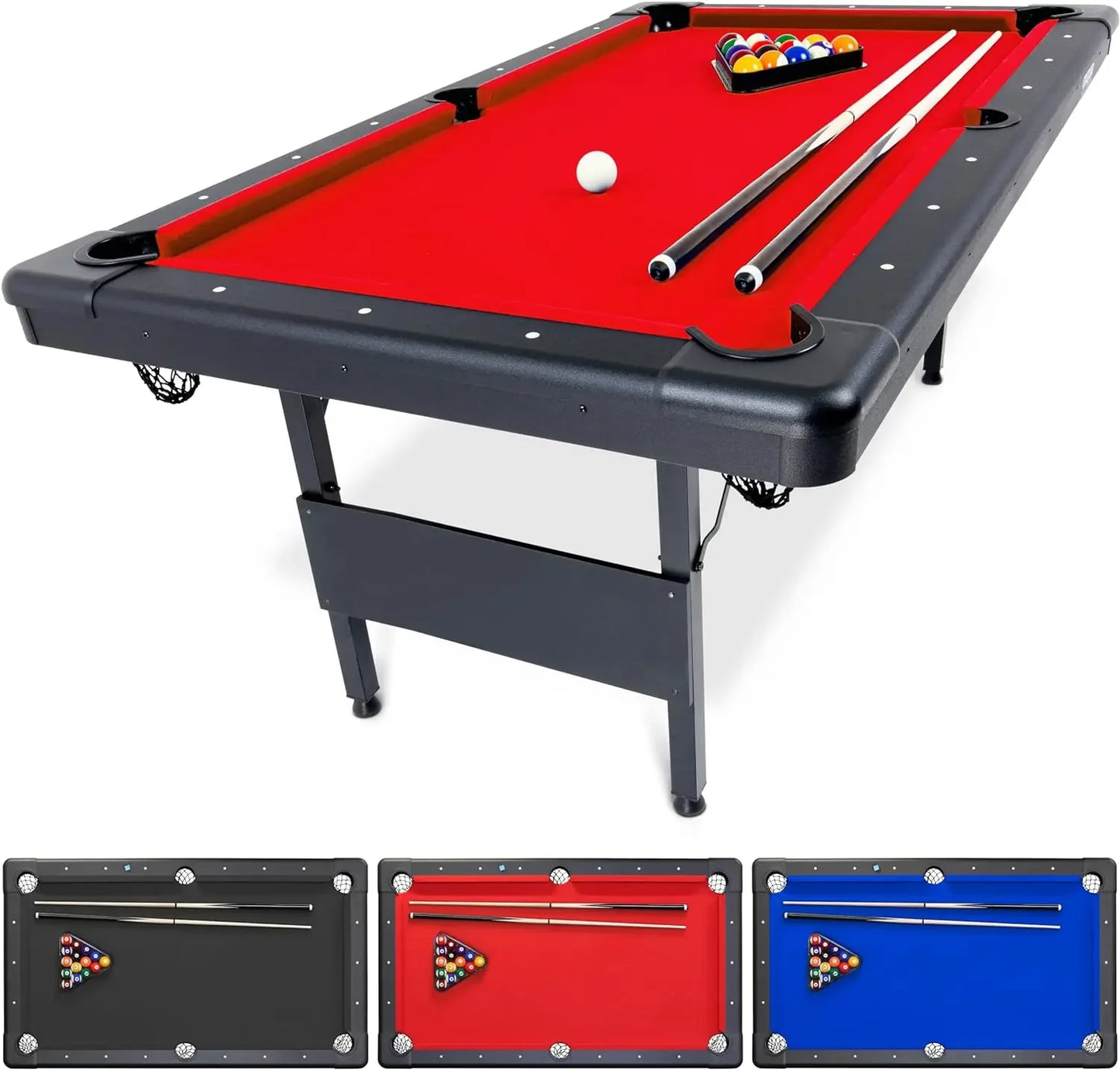 6, 7, or 8 Ft Portable Billiards Table – Premium Pool Table with Full Set of Balls, 2 Cue Sticks, and Chalk Included