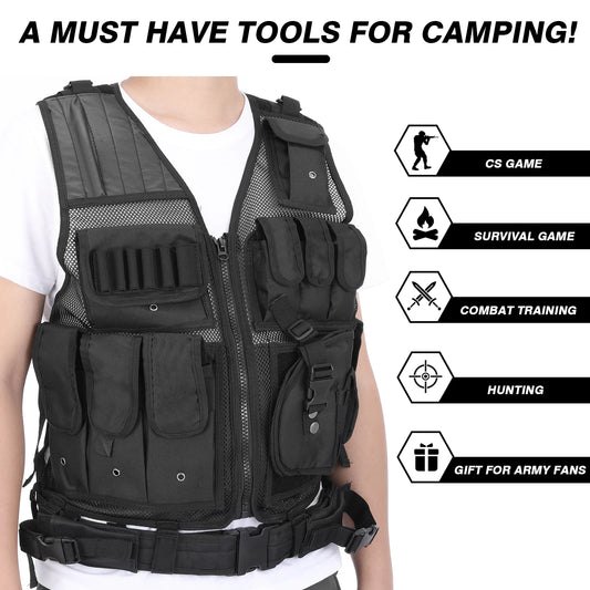 Tactical Vest – Multi-Pocket Military Airsoft Combat Vest for Hunting, Camping & Outdoor Sports