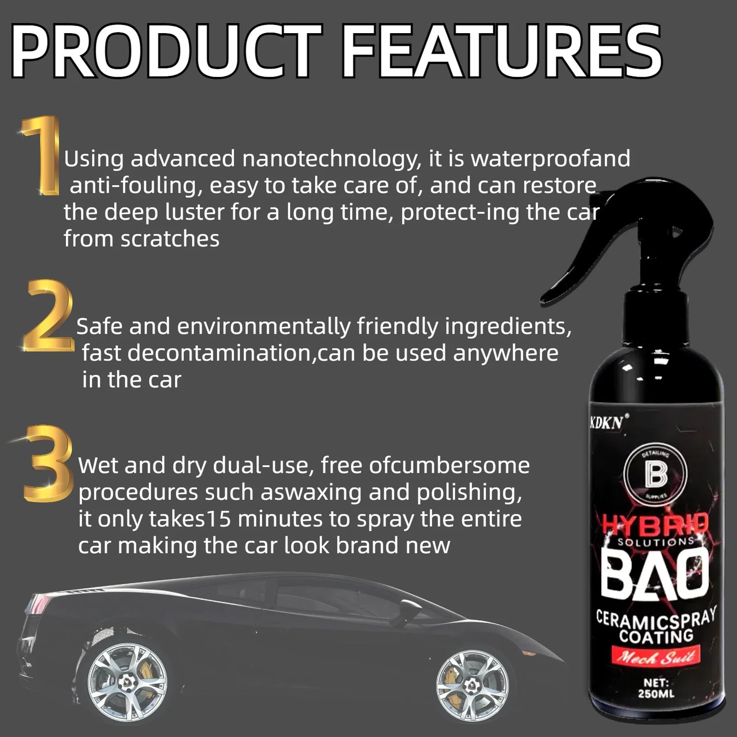 Ceramic Coating Spray – Quick Wax Polish & Waterless Wash for Cars | Hydrophobic Top Coat & Paint Sealant