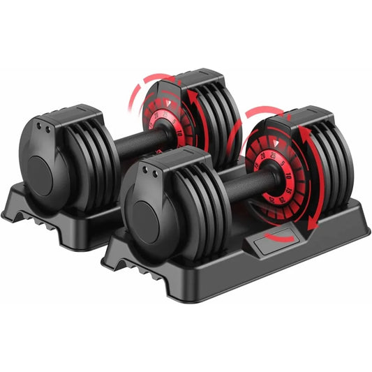 25/55LB Adjustable Dumbbell – Quick-Adjust Weight Dumbbell with Turning Handle for Men and Women