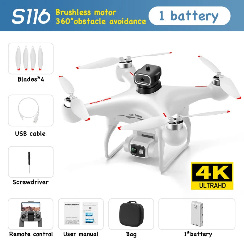 8K GPS Professional Drone with Dual 4K Cameras | S116 Max Brushless Motor, Obstacle Avoidance, & Long-Life Battery