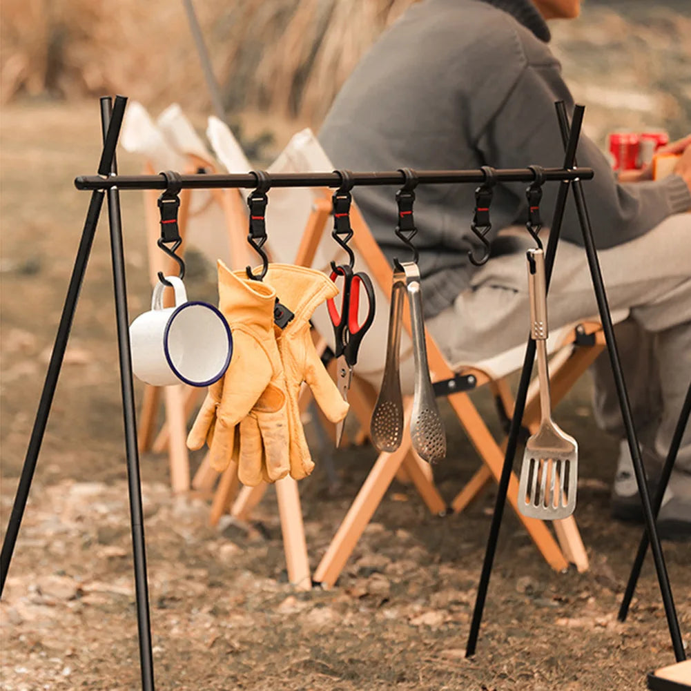 Lightweight Aluminum Camping Triangle Rack – Foldable Storage Stand with Hooks for Picnic, BBQ & Hiking