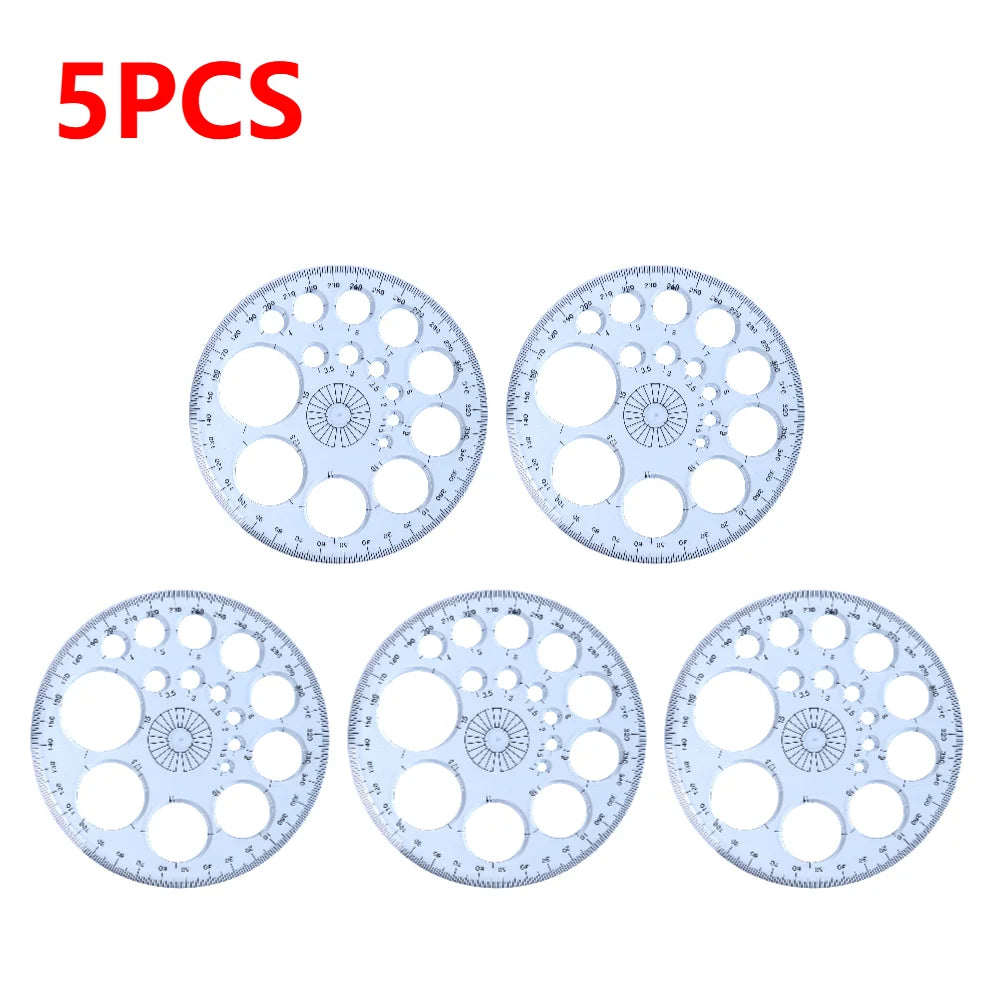5-in-1 Multifunction Geometry Template Ruler – Plastic Measuring Tool with Circle & Shape Drawing Stencils