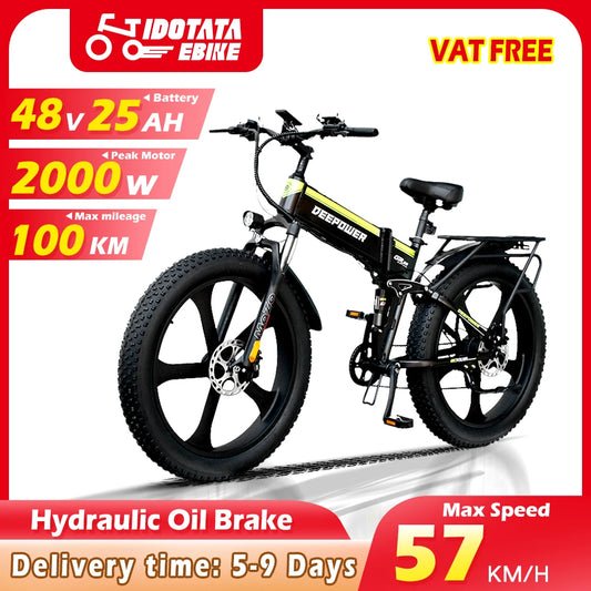 2000W 48V Electric Mountain Bike - 26" 7-Speed Fat Tire E-Bike with 25Ah Battery for Adults and Snow Riding