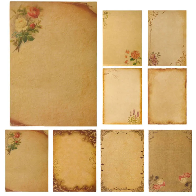 16pcs Vintage Writing Paper Old Parchment Design Kraft Paper for Invitations Gift Decorations Holiday Event Party Supplies A5