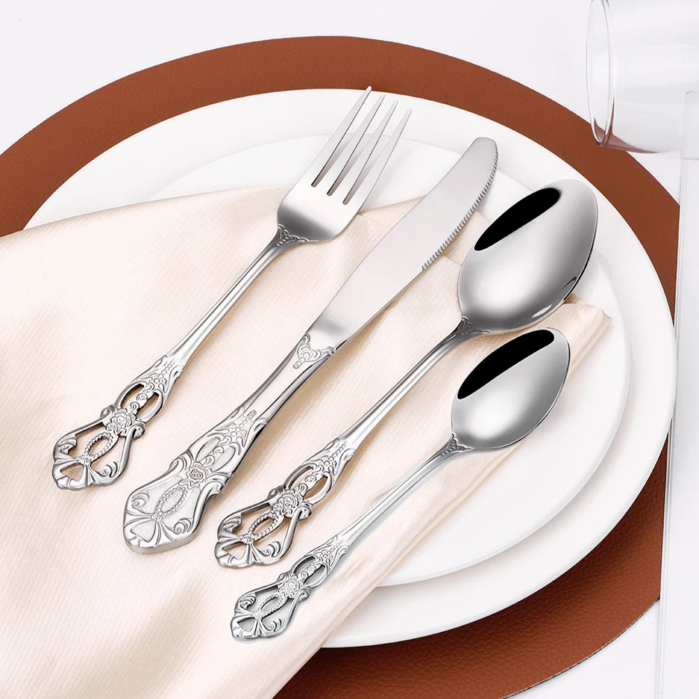 6/24/30-Piece Luxury Silver Cutlery Set – Elegant Stainless Steel Flatware for Stylish Dining