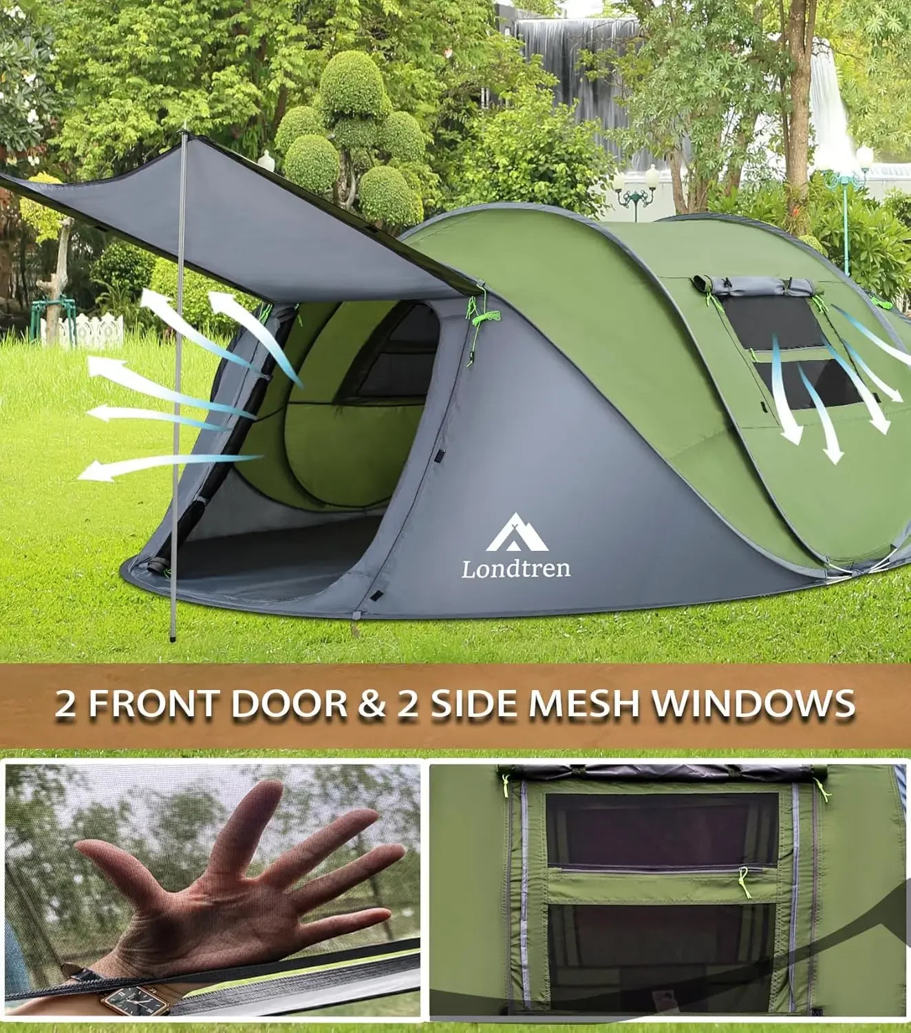 4-Person Easy Pop-Up Tent | Waterproof, Instant Setup with 2 Doors – Perfect for Family Camping, Hiking, & Travel