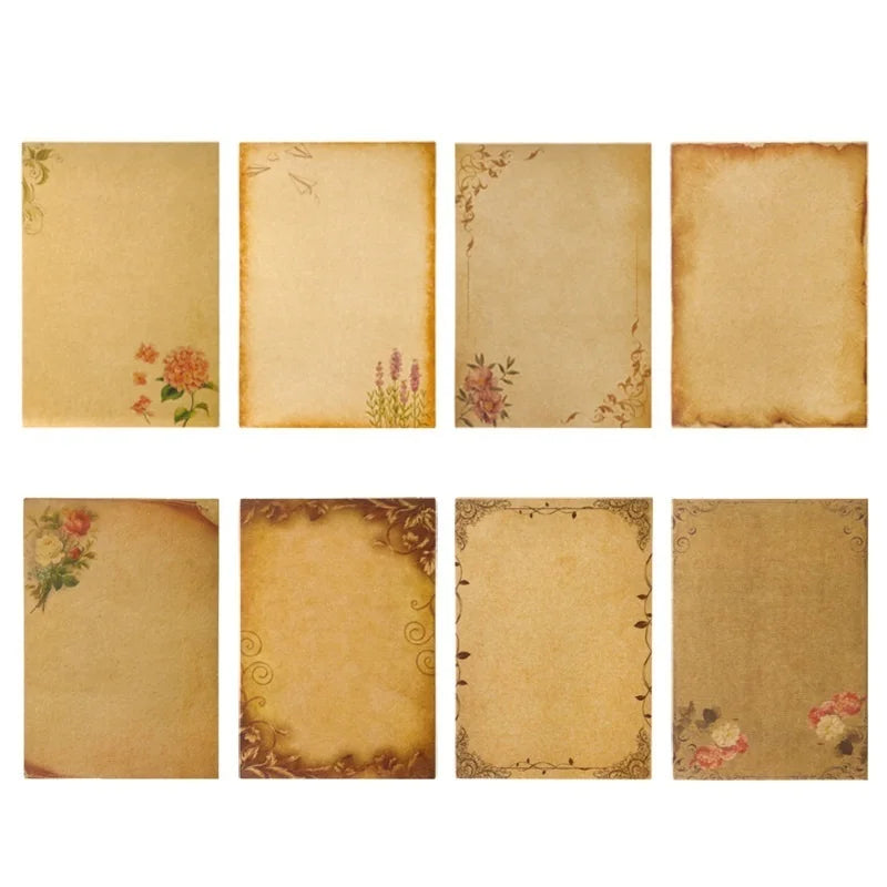 16pcs Vintage Writing Paper Old Parchment Design Kraft Paper for Invitations Gift Decorations Holiday Event Party Supplies A5