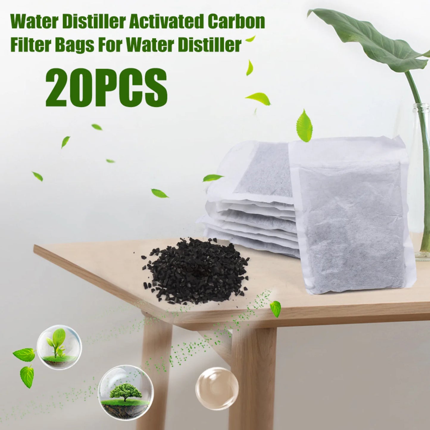 Activated Charcoal Carbon Filter Bags - 20-Pack for Water Distiller Purifier Tabletop Steamers