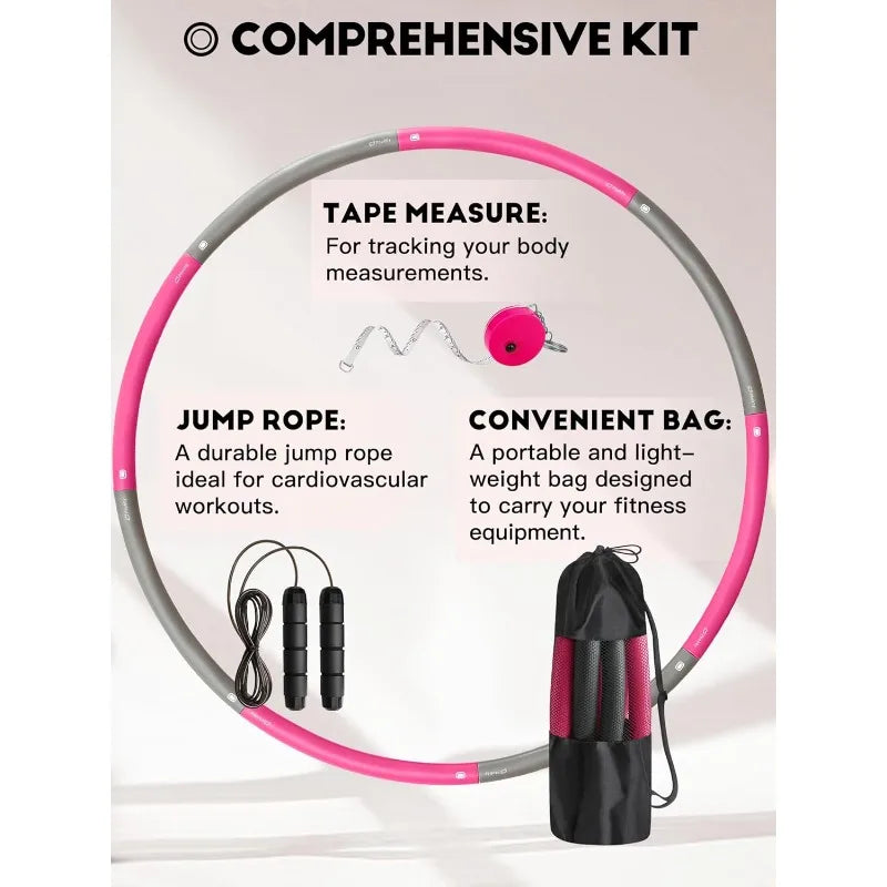 🔥 Weighted Exercise Hoop for Adults – 2.2lb Detachable Fitness Hoop Set with Jump Rope, Tape Measure & Carry Bag | Adjustable for Home or Travel Workouts