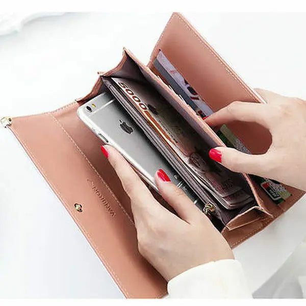 👜 Women's PU Leather Long Wallet – Trifold Clutch Purse & Mobile Bag