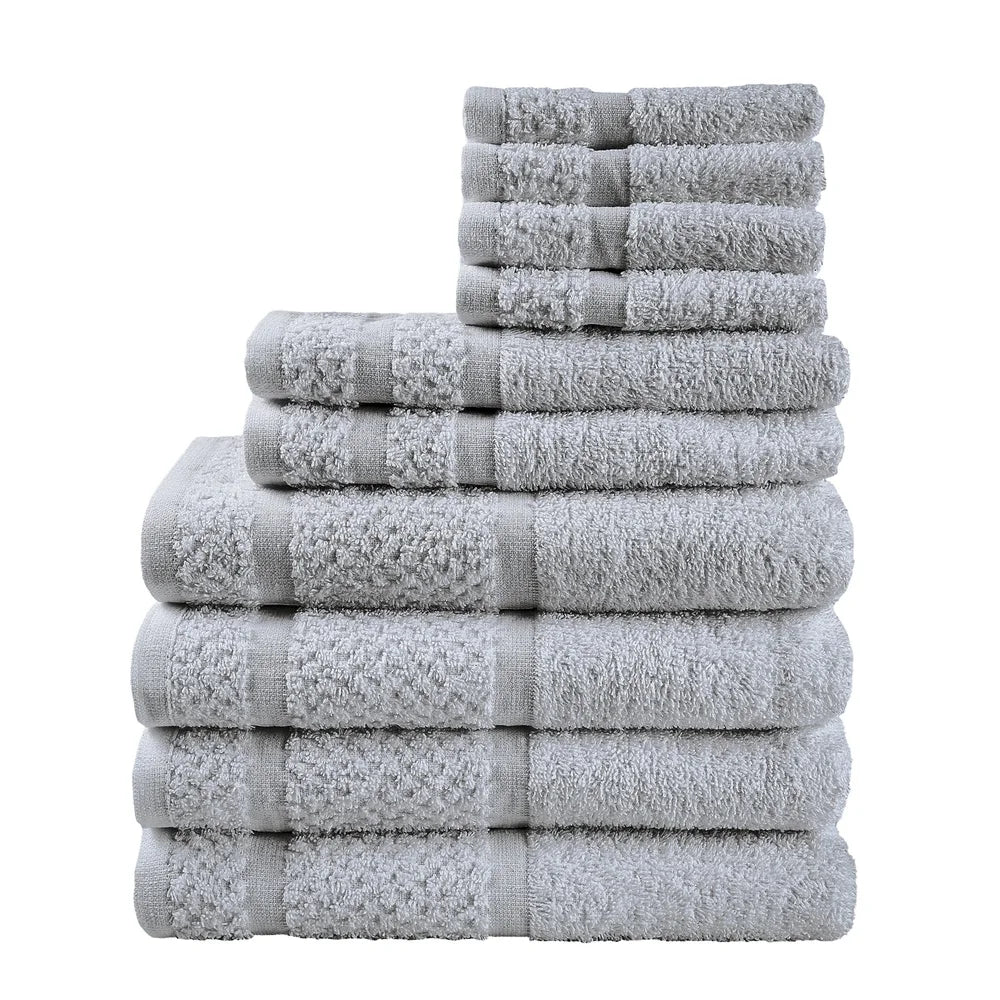 10-Piece Cotton Towel Set – Soft, Quick-Dry & Durable with Textured Border