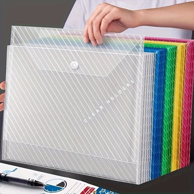 20pcs Transparent Document Bag, Plastic A4 Snap Button Data Bag, Office File Storage Bag For Students