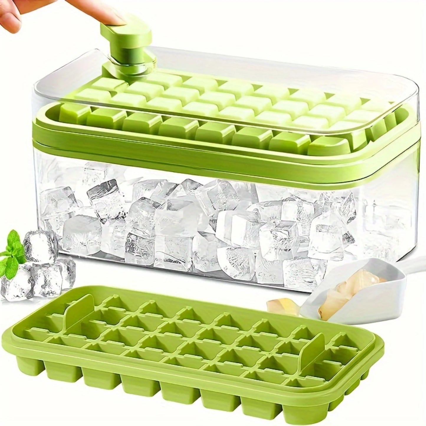 Silicone Ice Cube Tray with Lid & Bin – One-Press Release Design for Easy Demolding, DIY Ice Maker Mold for Kitchen Use