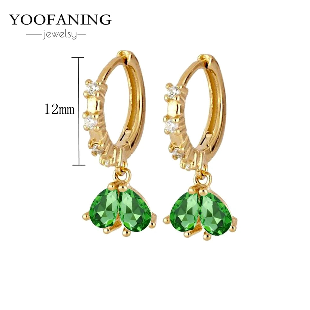 925 Sterling Silver Women's Earrings – Heart-Shaped Green Zircon Flower with Geometric Luxury Design