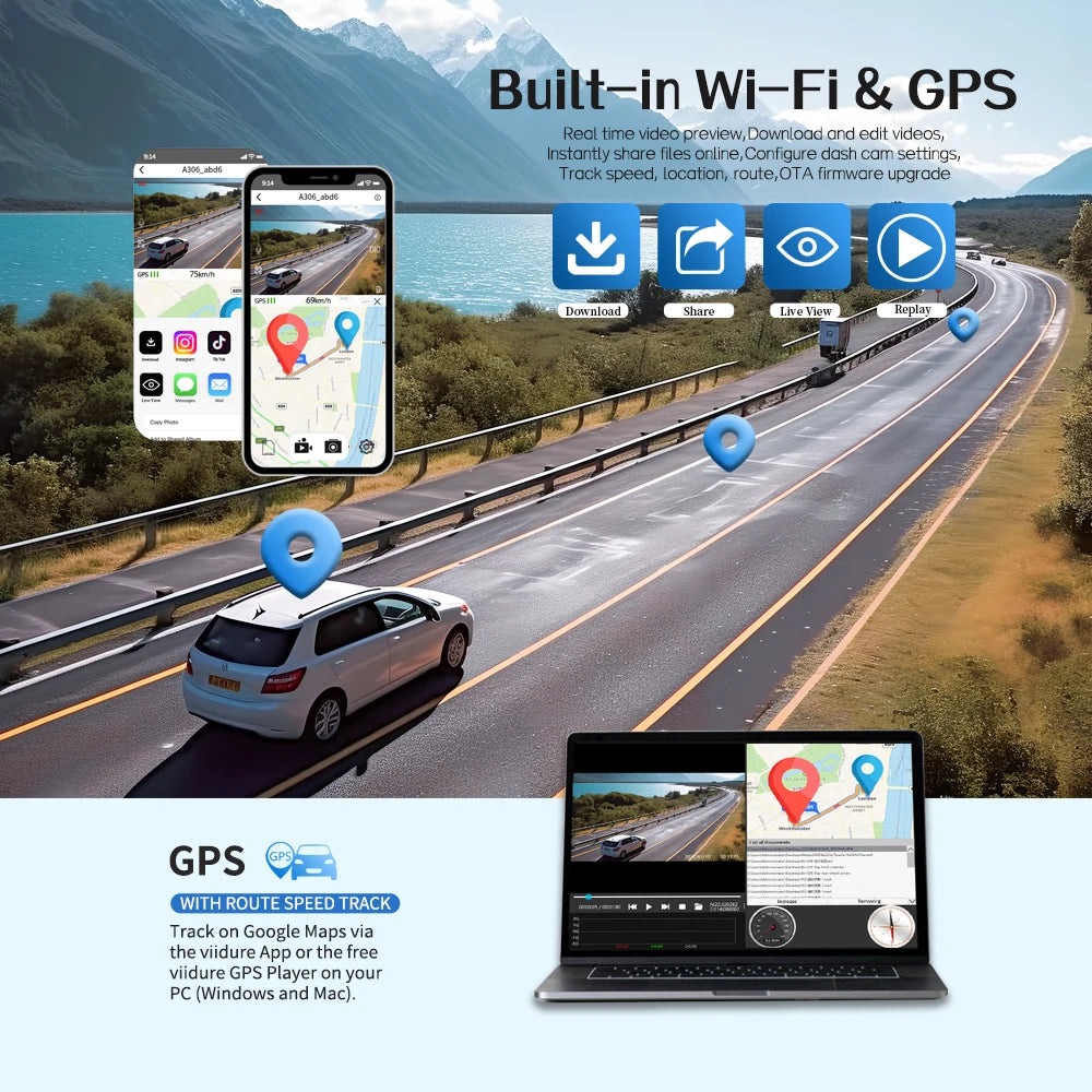 360° Protection on the Road: 4-Lens Dash Cam with WiFi, GPS & Free 64GB Storage