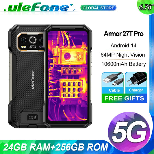 Ulefone Armor 27T Pro 24GB+256GB 5G Thermal lmaging By FLIR Rugged 10600mAh 6.78'' Display 64MP Night Vision 33W NFC Android 14