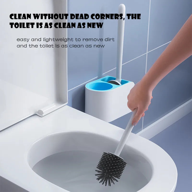 3-in-1 Silicone Toilet Brush Set with Wall & Floor Stand – Sleek, Space-Saving Cleaning Solution