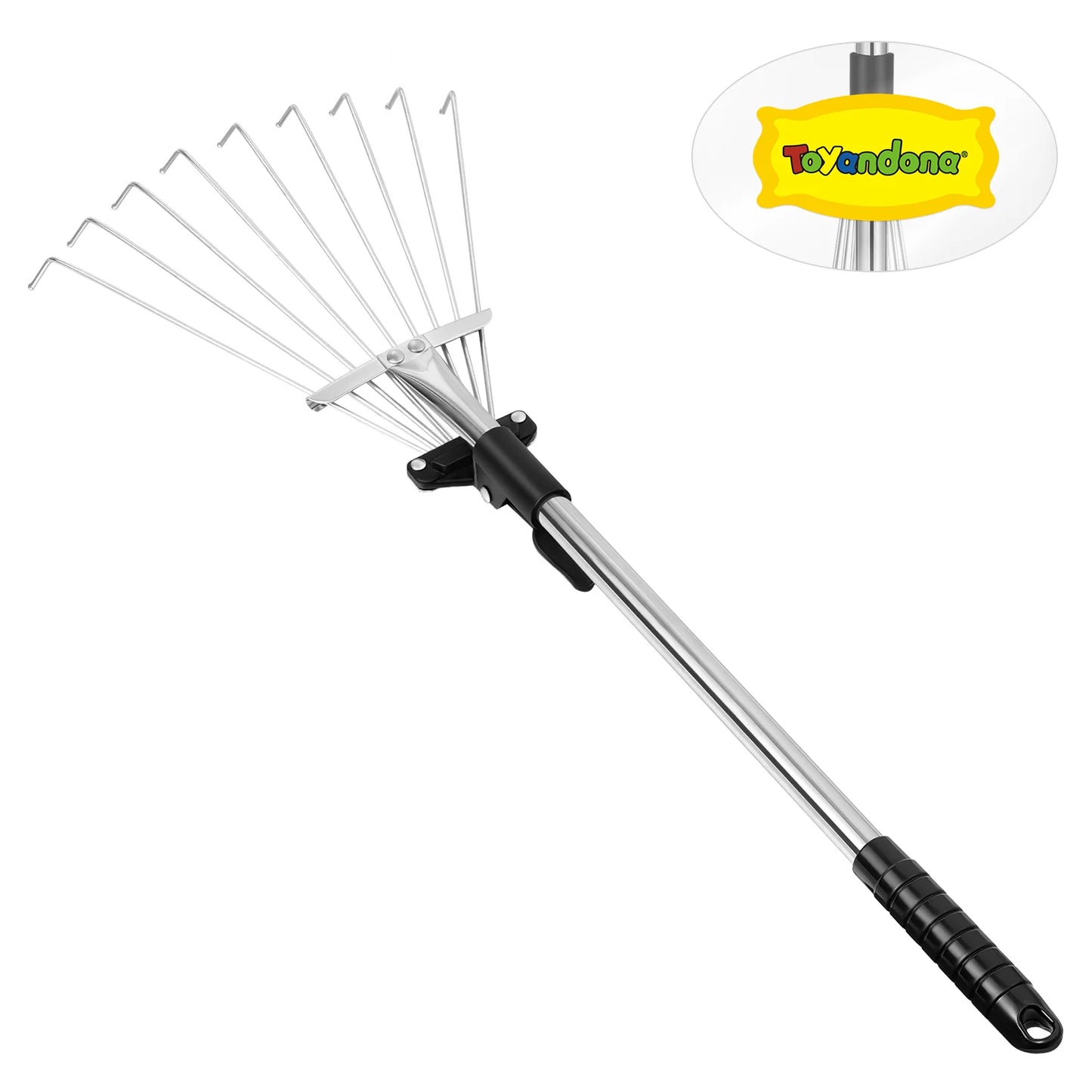 TOYANDONA Telescopic Metal Rake: Adjustable Retractable Gardening Tool for Leaves on Lawn and Yard