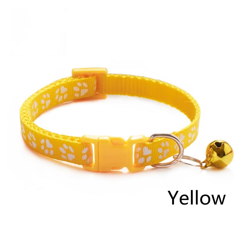 Colorful Cartoon Footprint Cat Accessories: Adjustable Kitten Collar with Safety Bell Ring Necklace